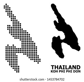 Pixelated map of Koh Phi Don mosaic and solid illustration. Vector map of Koh Phi Don combination of sphere spots on a white background.