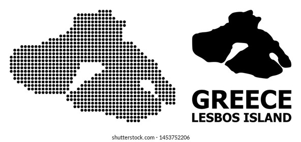 Pixelated map of Lesbos Island composition and solid illustration. Vector map of Lesbos Island composition of spheric points on a white background.