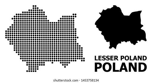 Pixelated map of Lesser Poland Province composition and solid illustration. Vector map of Lesser Poland Province composition of round elements on a white background.