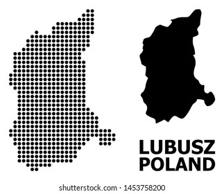 Pixelated map of Lubusz Province composition and solid illustration. Vector map of Lubusz Province composition of circle pixels on a white background.