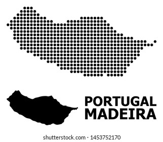Pixelated map of Madeira Island composition and solid illustration. Vector map of Madeira Island composition of sphere spots on a white background.