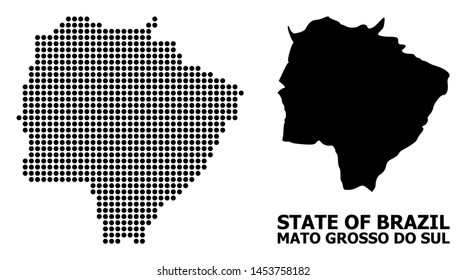 Pixelated map of Mato Grosso do Sul State composition and solid illustration. Vector map of Mato Grosso do Sul State composition of round elements on a white background.