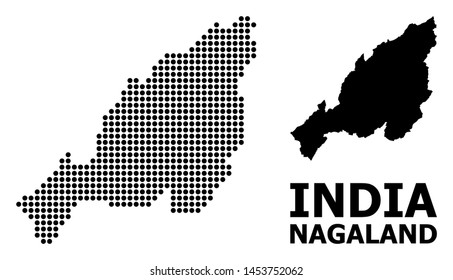 Pixelated map of Nagaland State composition and solid illustration. Vector map of Nagaland State composition of sphere items on a white background.