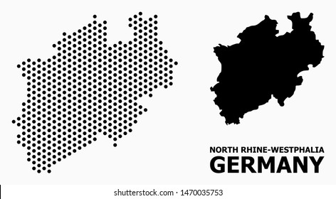 Pixelated map of North Rhine-Westphalia State composition and solid illustration.