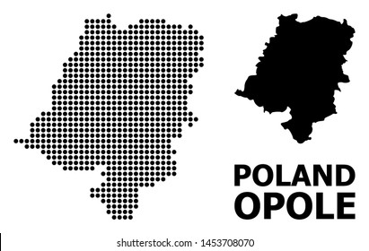 Pixelated map of Opole Province composition and solid illustration. Vector map of Opole Province combination of sphere pixels on a white background.