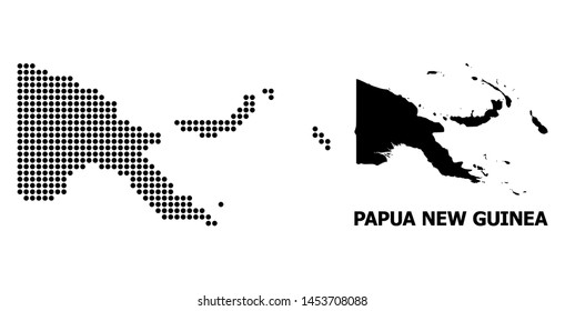 Pixelated map of Papua New Guinea mosaic and solid illustration. Vector map of Papua New Guinea combination of circle pixels on a white background.