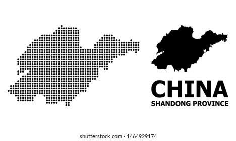 Pixelated map of Shandong Province composition and solid illustration. Vector map of Shandong Province composition of round items on a white background.