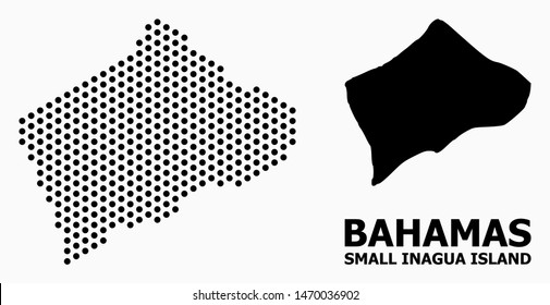 Pixelated map of Small Inagua Island composition and solid illustration. Vector map of Small Inagua Island composition of sphere elements with hexagonal periodic pattern on a white background.