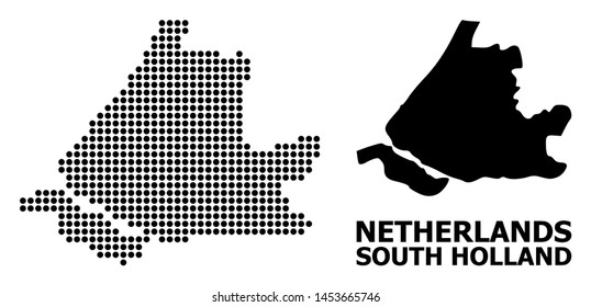 Pixelated map of South Holland collage and solid illustration. Vector map of South Holland composition of sphere items on a white background.