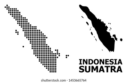 Pixelated map of Sumatra Island composition and solid illustration. Vector map of Sumatra Island composition of spheric points on a white background.