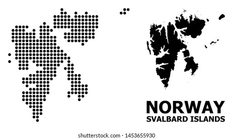 Pixelated map of Svalbard Islands composition and solid illustration. Vector map of Svalbard Islands composition of sphere spots on a white background.