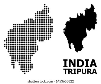 Pixelated map of Tripura State composition and solid illustration. Vector map of Tripura State composition of round points on a white background.