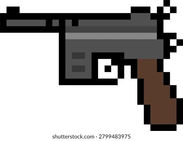 Pixelated Mauser C96 Pistol Side View in Retro Game Style