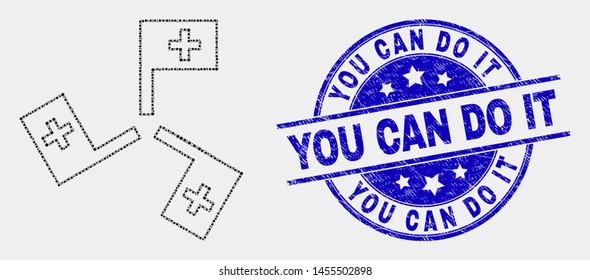 Pixelated medical flags mosaic icon and You Can Do It stamp. Blue vector rounded distress watermark with You Can Do It text. Vector collage in flat style.