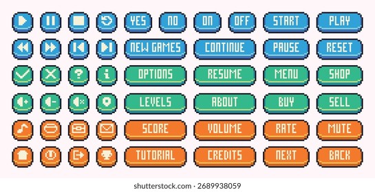 Pixelated menu and control icons for playful, nostalgic game design