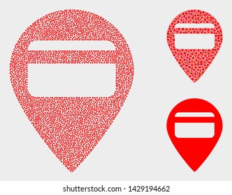 Pixelated and mosaic bank card pointer icons. Vector icon of bank card pointer combined of random spheric points. Other pictogram is combined from square dots.