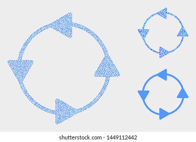 Pixelated and mosaic CCW circulation arrows icons. Vector icon of CCW circulation arrows combined of irregular round elements. Other pictogram is organized from elements.