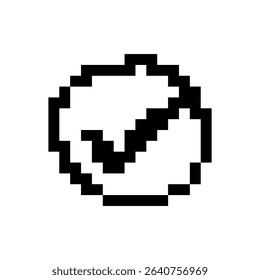 Pixelated mosaic check mark icon featuring a retro style in a classic black and white design.