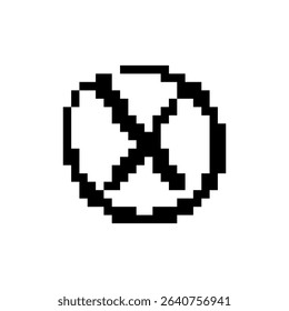 Pixelated mosaic icon of a cross, featuring a retro and simple black and white style.