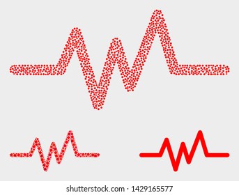Pixelated and mosaic pulse signal icons. Vector icon of pulse signal organized of scattered circle points. Other pictogram is organized from dots.