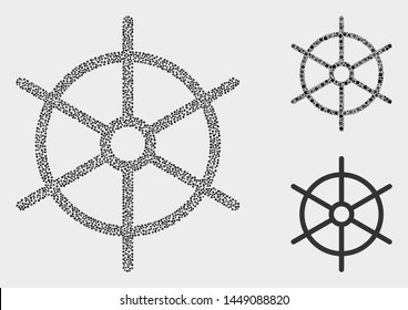 Pixelated and mosaic ship rule wheel icons. Vector icon of ship rule wheel formed of scattered round pixels. Other pictogram is formed from square particles.