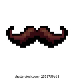 Pixelated moustache icon. Gentlemen brown moustache. Arcade game, 8-bit. Pixel art on a white background.