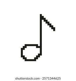 Pixelated Musical Note Icon. Melody and Sound Symbol in Pixel Art Style. Symbol of Melody, Tune, and Audio. Isolated Vector Illustration.