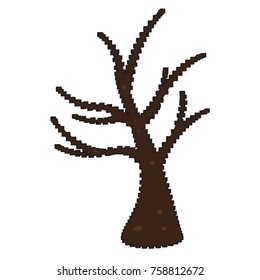 Pixelated naked tree isolated on white background, Vector illustration