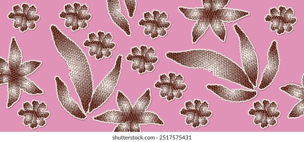 Pixelated nature inspired shapes-doodle collection. Cute botanical shapes, random childish doodle cutouts of tropical leaves, flowers and branches, decorative abstract art vector illustration	