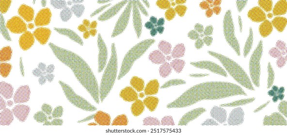 Pixelated nature inspired shapes-doodle collection. Cute botanical shapes, random childish doodle cutouts of tropical leaves, flowers and branches, decorative abstract art vector illustration	