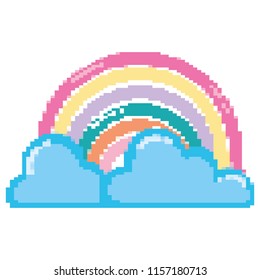 pixelated nature rainbow with clouds style