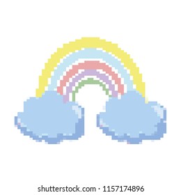 pixelated nature rainbow style and cloud