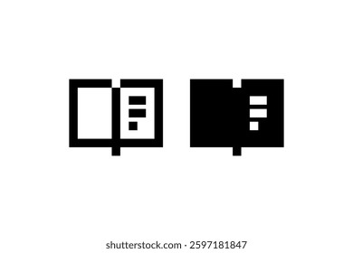 Pixelated open book icons in black and white Vector