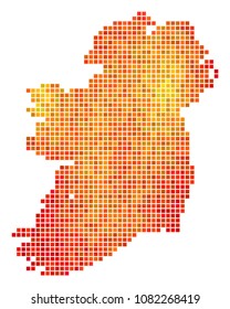 Pixelated orange Ireland Map. Vector territory map in fire color hues on a white background. Vector mosaic of Ireland Map made of square points.