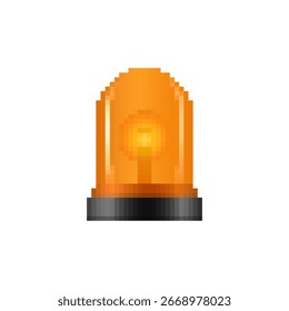 Ein pixelig orangefarbenes Warnlichtsymbol mit einer hellen Glühbirne und einfachem Design.