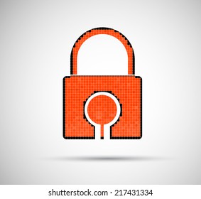 Pixelated Padlock icon, digital technology concept background