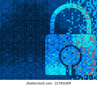 Pixelated Padlock icon, digital technology concept background