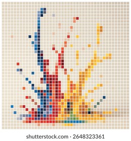 Pixelated Paint Splash in Vibrant Red, Yellow, and Blue Tones. Abstract Mosaic Art Blending Color, Creativity, and Digital Aesthetics. Bold and Colorful Expression.