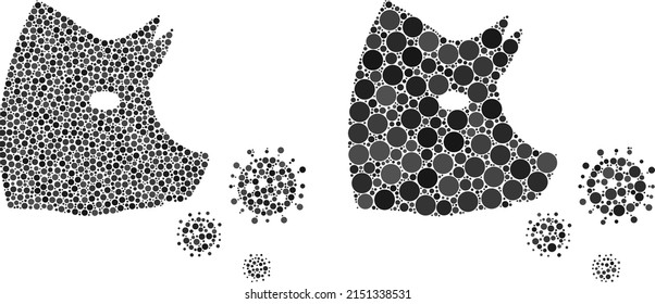 Pixelated pork flu infection icon. Mosaic pork flu infection icon organized from spheric items in various sizes and color tints.