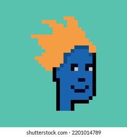 Pixelated Portrait Of A Blue Man With Yellow Hair