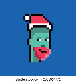 Pixelated Portrait Of A Green Man With A New Year's Hat