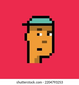 Pixelated Portrait Of A Man In A Green Cap And A Strange Face