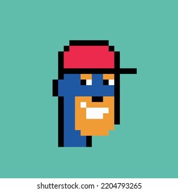 Pixelated Portrait Of A Man In A Red Cap With Blue Skin