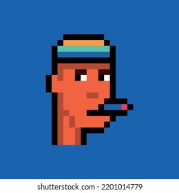 Pixelated Portrait Of A Man Smoking A Cigar In Blue