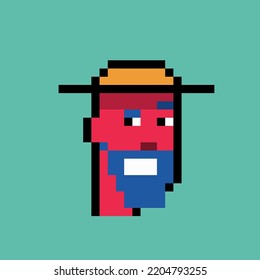 Pixelated Portrait Of A Man In A Yellow Hat And Blue Beard