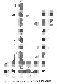 A pixelated portrait in retro halftone dotted dither style featuring monochrome vintage aesthetics with a dotmatrix vector design ideal for minimalist abstract graphic art and printable retrostyle patterns