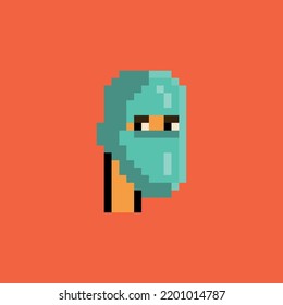 Pixelated Portrait Of A Robber In A Green Mask