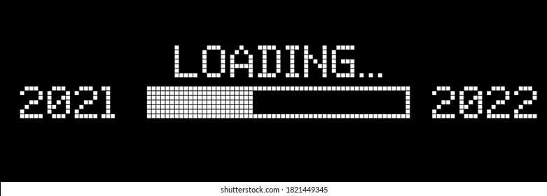 Pixelated progress bar showing loading of 2022 year. Vector