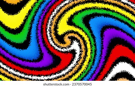 Pixelated psychedelic background. Moire overlapping effect. Vector image. Big spiral image. Glitch texture