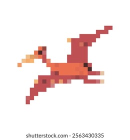 Ilustración de dinosaurio de dibujos animados de Vector de pterodactilo pixelado aislado sobre fondo.